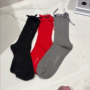 Red, Black, and Gray J Crew Socks with Bows
